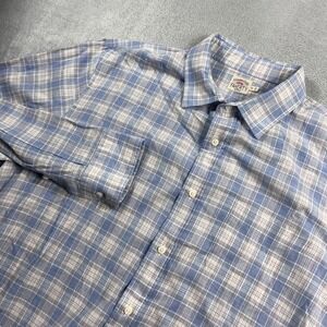 Faherty Brand Mens XL Blue White Plaid Long Sleeve Button Down Shirt Pocket